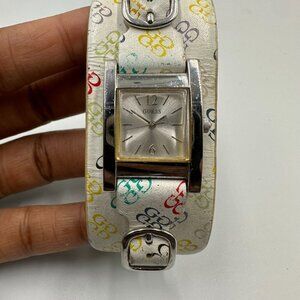 3/$30 Guess Watch Women White Logo Band Silver Dial Y2K Style New Battery